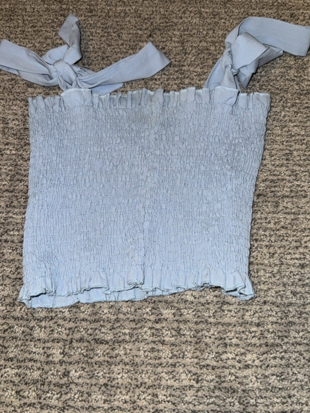 SHEIN Pastel Blue Smocked Tie-Strap Crop Top